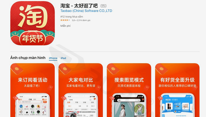 Tải ứng dụng order Taobao trên Appstore (iOS) hoặc CH Play (Android)